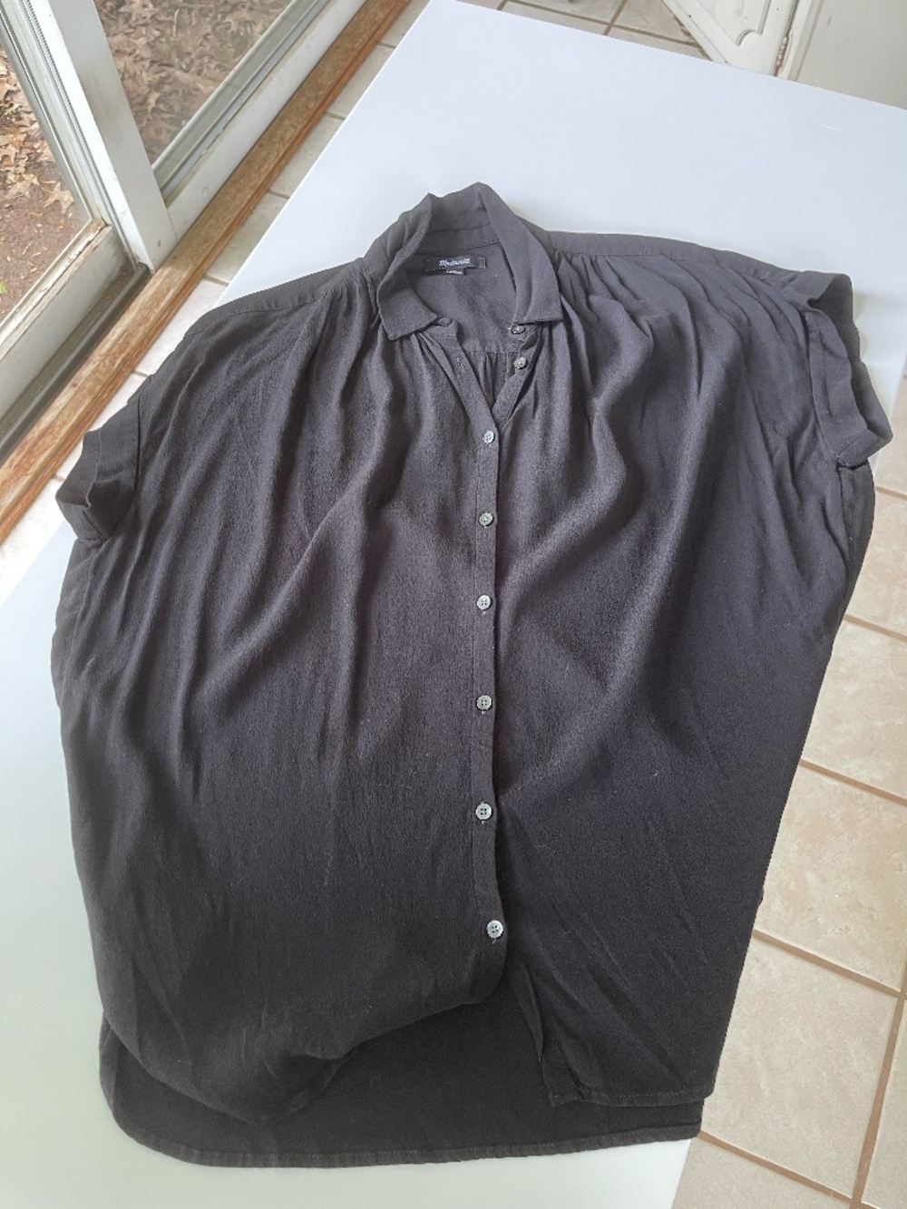Madewell Black Capped Sleeve Button Front Top Sz M